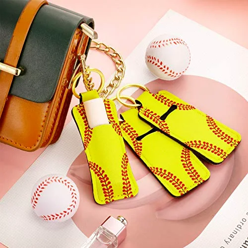 20 Pcs Softball Lipstick Holder Keychain Lip Balm Lip Gloss Holder Clip-on Sleeve Pouch Gift for Team Women Travel view 4