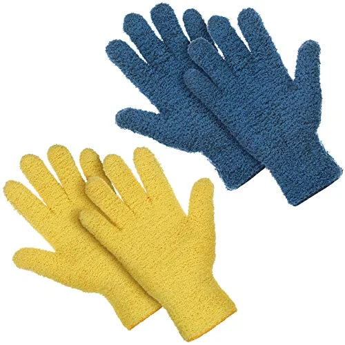 2 Pairs Microfiber Gloves for Plants,Yellow, Dark Blue,Large