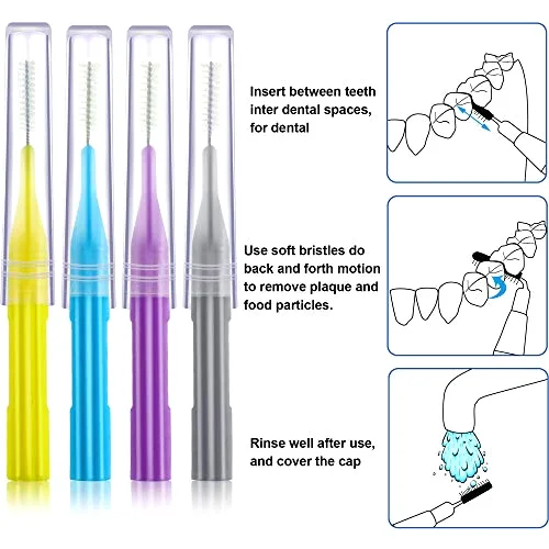 100 Interdental Brush Set, Light Blue, Yellow, Gray, Purple view 3