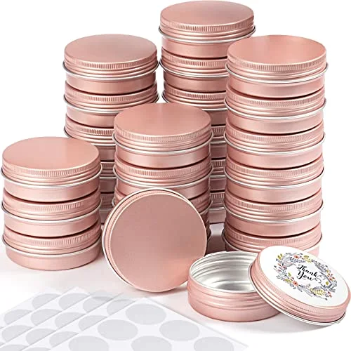 72 Pcs 2 oz Aluminum Tins Salve Containers with Screw Lid and Labels Round Cans Travel Cosmetic Metal Tins Jar for Candles Lotion Bars Balms Food Spice Candies DIY Crafts