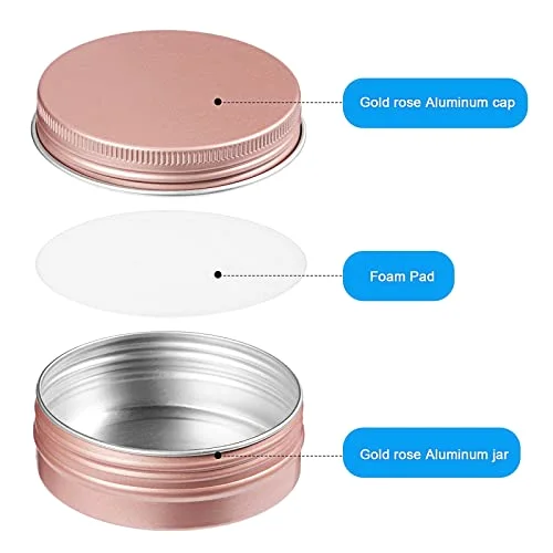 120 Pcs 2 oz Metal Round Tins Bulk Rose Gold Salve Tins with Screw Lid for Women Metal Jars Cans Containers 20 Sheets Stickers for Wedding Party Gift Candle Making DIY Salve Spice Balms view 4