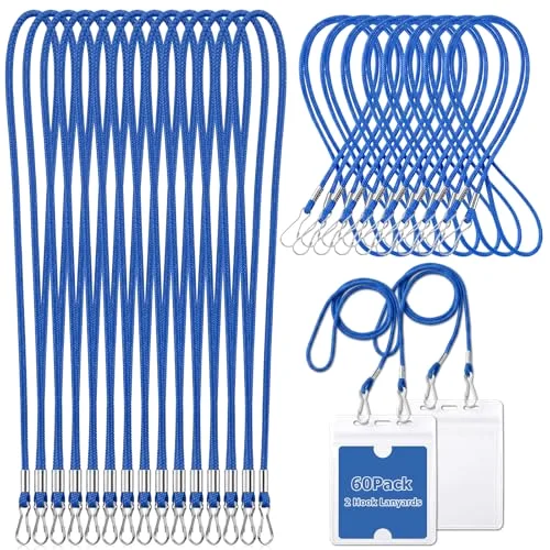60 Pack 36" Double Clip Lanyards Bulk, No Twist Neck Badge Holders Lanyard, Metal 2 J Hooks Design for Events Supplies