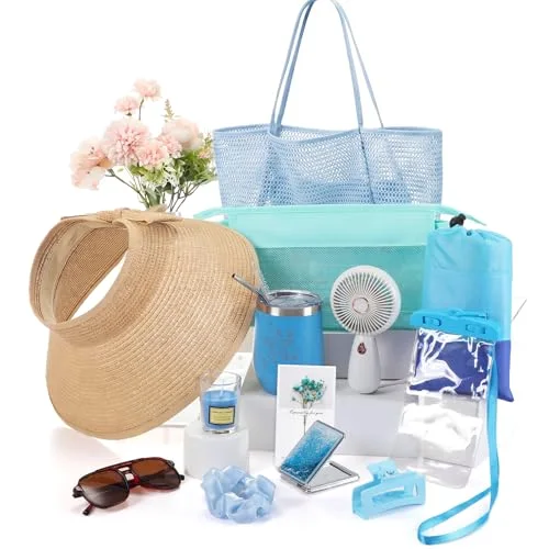 13 Pcs Beach Gifts Set for Women Ocean Themed Gift Boxes for Beach Lovers Summer Birthday Baskets for Self Care Baskets for Her Wife Mom Sister Friend