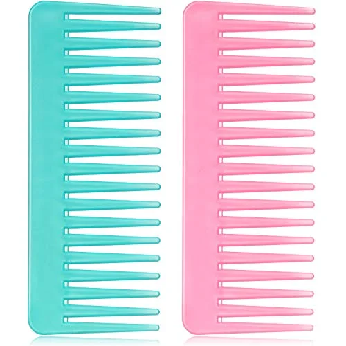 Wide Tooth Comb for Curly Hair Wet Dry No Handle,Cyan, Pink
