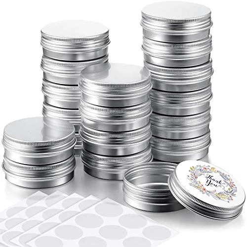 72 Pcs 2 oz Aluminum Tins Salve Containers with Screw Lid and Labels Round Cans Travel Cosmetic Metal Tins Jar for Candles Lotion Bars Balms Food Spice Candies DIY Crafts