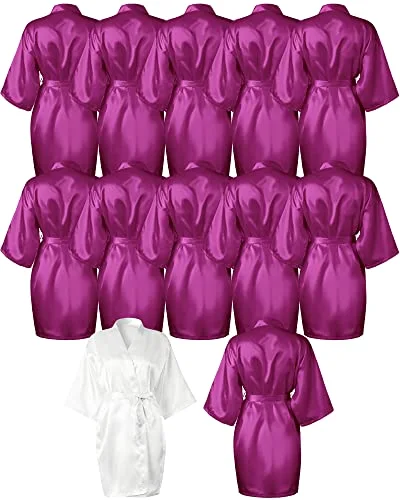 12 Pcs Bridesmaid Robes for Women, One Size, White, Dark Purple