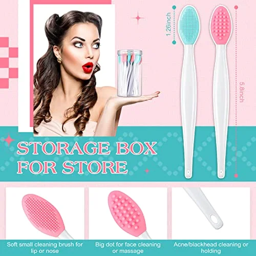 24 Pcs Silicone Lip Scrub Brush with Container,Pink, Green view 3