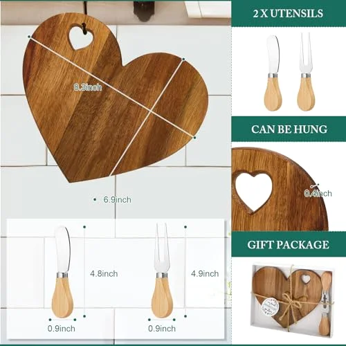 Bridal Baby Shower Favor Heart Cheese Board, Acacia Color, 24 Set view 2