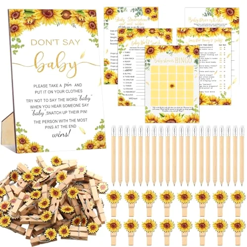321 Pcs Sunflower Baby Shower Decorations A Little Sunflower Is on The Way Baby Shower Games 5 Set Don't Say Serve 50 Guest for Yellow Flower Gender Reveal Birthday Party Decorations Supplies