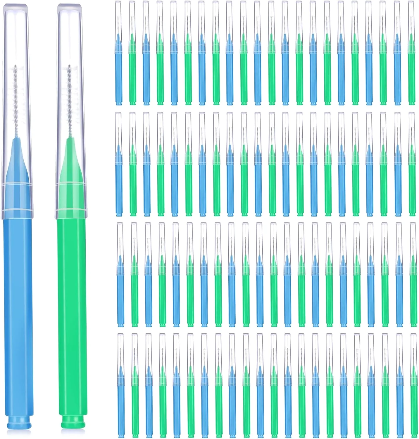 100 Pcs Braces Dental Brushes,Blue,Green,Elegant Size