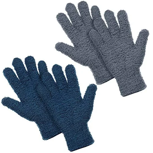 2 Pairs Microfiber Gloves for Plants,Gray, Dark Blue,Large