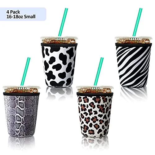 4 Pack Reusable Iced Coffee Insulator Sleeve, Neoprene Coffee Cup Holder for Iced Hot Drinks, Beverage Holder for Most Drinks view 2