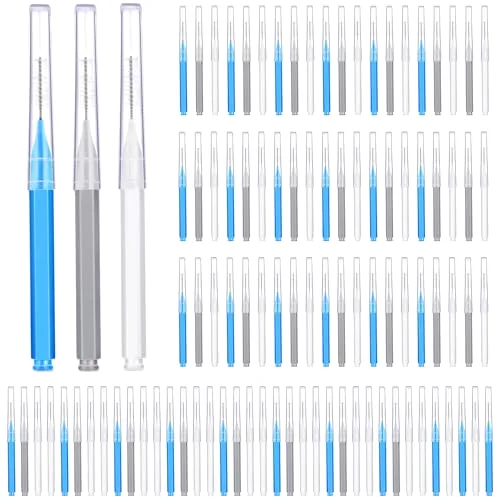 100 Pcs Braces Dental Brushes,Blue, Grey, White,Various Sizes
