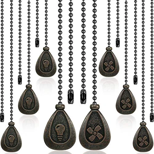 8 Pieces Bronzed Ceiling Fan Pull Chain Extension Pendant Ornament 12 Inch Ceiling Pull Chain Extender Classic Drop Shaped Pendant Beaded Ball Cord for Fan Light Lamp Decorative with Connector