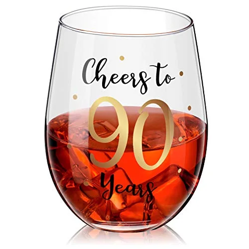 90th Stemless Wine Glass Birthday Gift
