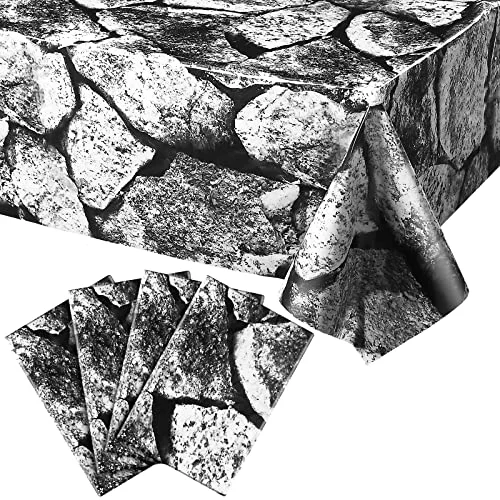 4 Pieces Stone Plastic Tablecloth Disposable Medieval Brick Wall