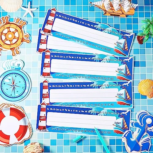 64 Pieces Nautical Theme Nameplates and Sailing Paper Cutouts Set with Glue Point Dots Name Tags Classroom Name Tags Nautical Bulletin Board Border for Teacher Kindergarten Office Decorations view 4