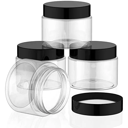 4 Pcs Plastic Jars Wide Mouth with Lids,2 Ounce,Black