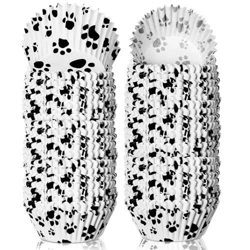 200 Pcs Paw Bone Cupcake Liners Dog Themed Party Decorations Paw Pattern Cup Cake Holder Puppy Theme Cupcake Wrappers for Dog Birthday Party Supplies