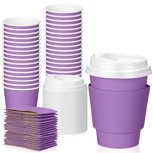 48 Pcs 12 oz Disposable Coffee Cups with Lids and Sleeves Bulk, Insulated Hot Chocolate Paper Cup for Hot and Cold Beverage Water Juice Cocoa Tea Party Restaurants Travel Supplies