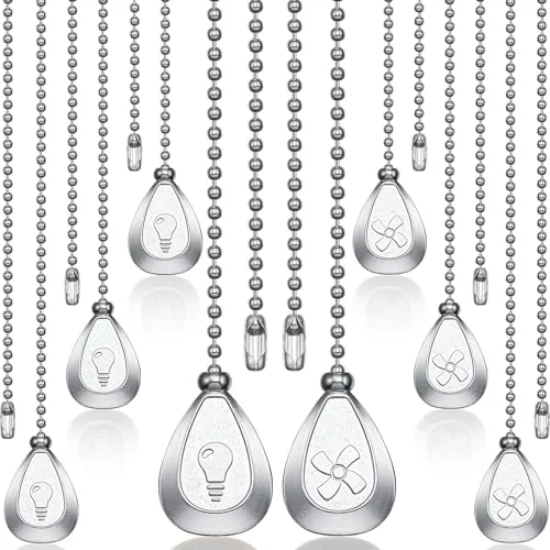 8 Pcs Bronze Ceiling Fan Pull Chain Extension Pendant Ornament 12 Inch Sliver Ceiling Pull Chain Extender Classic Drop Shaped Pendant Beaded Ball Cord for Fan Light Lamp with Connector