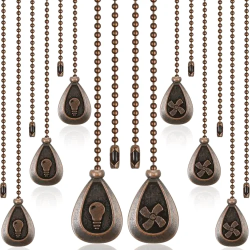 8 Pcs Red Bronze Ceiling Fan Pull Chain Extension Pendant Ornament 12 Inch Antique Copper Ceiling Pull Chain Extender Drop Shaped Pendant Beaded Ball Cord for Fan Light Lamp with Connector