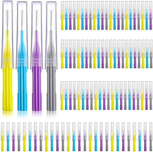 100 Interdental Brush Set, Light Blue, Yellow, Gray, Purple