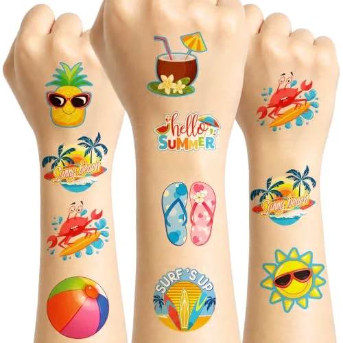 144Pcs Summer Temporary Tattoos for Kid Hawaiian Beach Pool Party Favors
