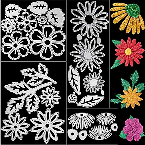 4 Sets Flower Metal Cutting Dies Flower Leaves Embossing Stencils 23 Styles 3D Die Cuts Stencil Embossing Carbon Steel Template for DIY Crafts Scrapbook Album Paper Card