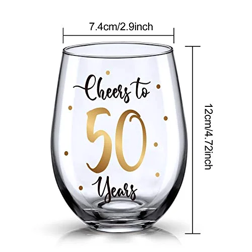 50th Birthday Wine Glass to 50 Years 50th Birthday Gifts for Women and Men Fabulous Gold Stemless Wine Glass Present Party Wedding Anniversary Party Decorations, 17 oz Stemless view 3