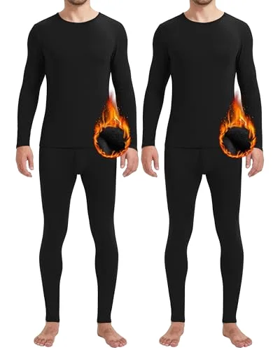 2 Pack Men Thermals Top and Bottom Set Undergarments Lined Thermal Underwear Men Base Layer for Fall Winter