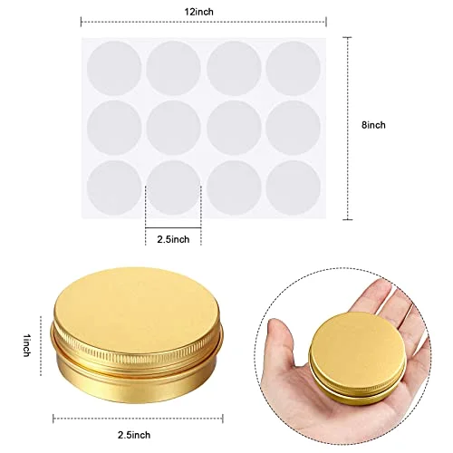 72 Pcs 2 oz Aluminum Tins Salve Containers with Screw Lid and Labels Round Cans Travel Cosmetic Metal Tins Jar for Candles Lotion Bars Balms Food Spice Candies DIY Crafts view 2