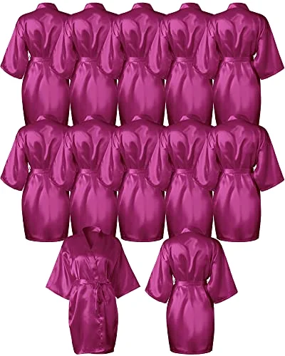 12 Pcs Kimono Robes for Women Silky Bride Bridesmaids Robe Lightweight Short Satin Robe for Wedding Bridal Birthday Party