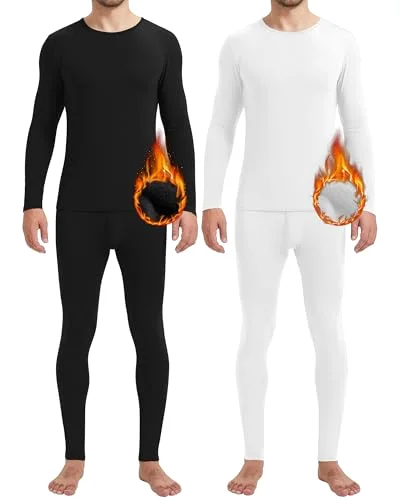 2 Pack Men Thermals Top and Bottom Set Undergarments Lined Thermal Underwear Men Base Layer for Fall Winter