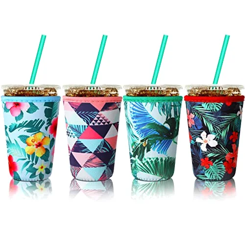 4 Pieces Reusable Iced Coffee Sleeves Cup Insulator for Cold Drinks Beverages and Holder for Most Coffee