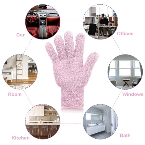 2 Pairs Microfiber Gloves for Plants,Black, Pink,Large view 3