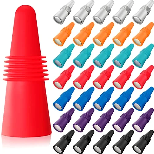 35 Pieces Wine Bottle Stopper Silicone Bottle Sealer Beverage Plug Stopper Rubber Wine Corks with Grip Keeping Fresh Leak Proof for Bar, Kitchen, Holiday Party, Wedding