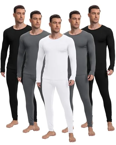 5 Sets Men's Thermal Underwear Fleece Base Layer Set Winter Base Layer Winter Top Bottom