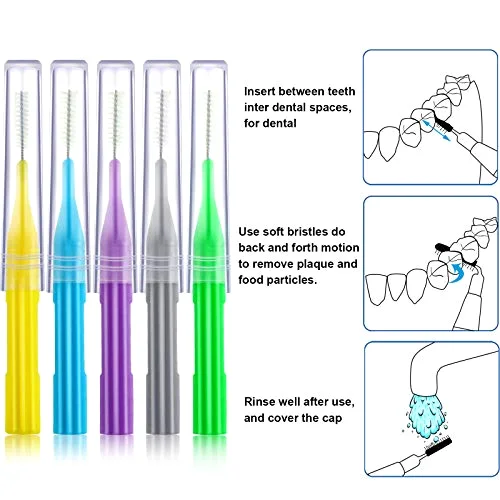 100 Interdental Brush Set, Light Blue, Yellow, Gray, Purple, Green view 3
