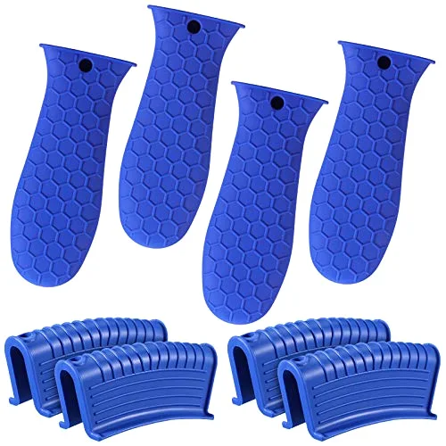 8Pcs Silicone Cast Iron Handle Cover,Blue