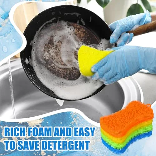 10 Pieces Silicone Dish Sponge Silicone Scrubber Reusable Kitchen Scrubbing Cleaning Sponge Soft Dish Scrubber for Fruit Vegetable view 4