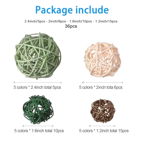 Wicker Ball Orbs,Vivid Color,2.4'',2'',1.6'',1.2'' view 2