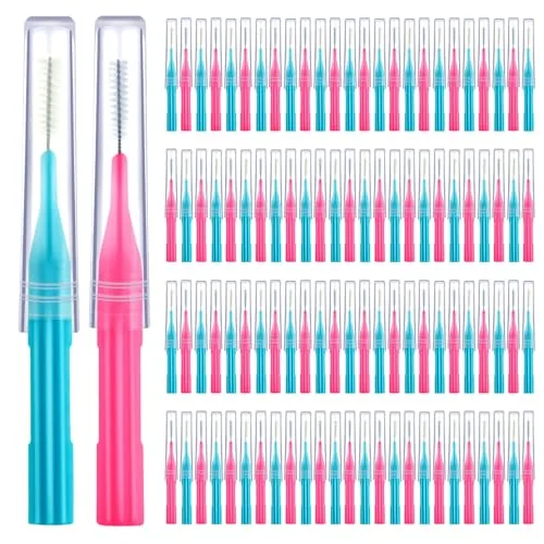 100 Interdental Brush Set, Light Blue,Pink