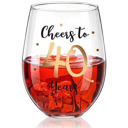 40th Birthday Wine Glass to 40 Years 40th Birthday Gifts Fabulous Gold Stemless Wine Glass for Women and Men Present Party Wedding Anniversary Party Decorations, 17 oz Stemless