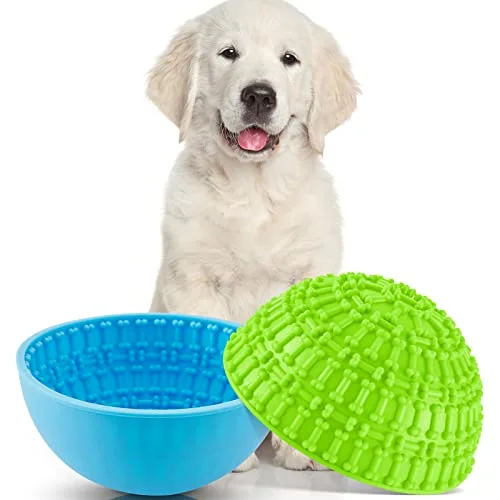 2 Pcs Slow Feeder Dog Lick Bowls for Dogs Cats,Green, Blue,Bone