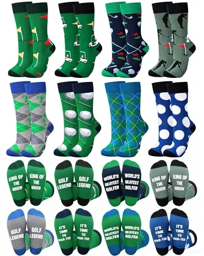 8 Pair Funny Golf Socks for Men, Shoe Size 7-12, Birthday Gift