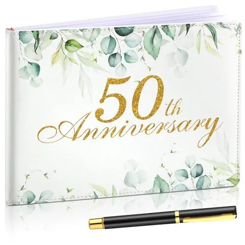 50th Anniversary Wedding Guest Book with Pen, 112 Pages