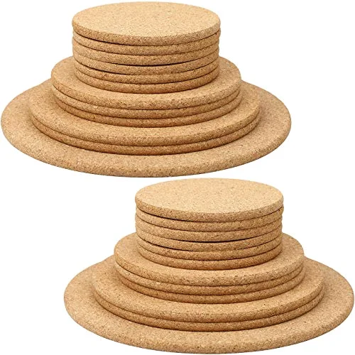 24 Pcs Cork Plant Coasters 4 Sizes Thick Round Blank Cork Planter Coaster Absorbent Corks Plant Mats for House Plants Kitchen Restaurant Cafe Wedding Party Supplies 1/4" Thickness