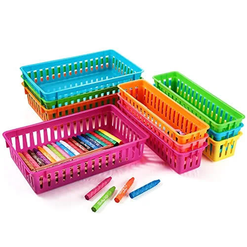 10 Pcs Classroom Storage Baskets Plastic Pencil Organizer Back to School Gift Colorful Storage Bins for Classroom Multi Size Colorful Crayon & Pencil Container