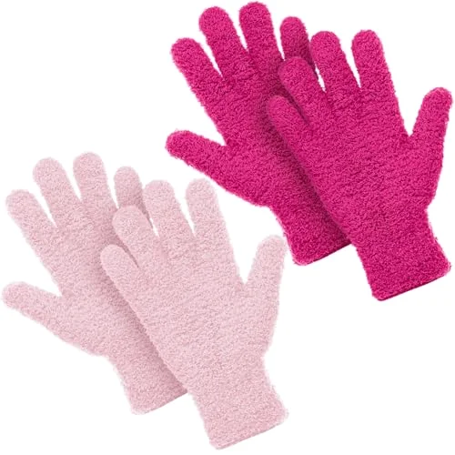 2 Pairs Microfiber Gloves for Plants,Pink, Rose Red,Large
